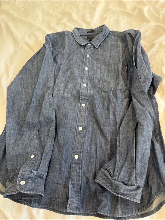 J. Crew Indigo Chambray Button-Down Shirt With Front Pocket Detail