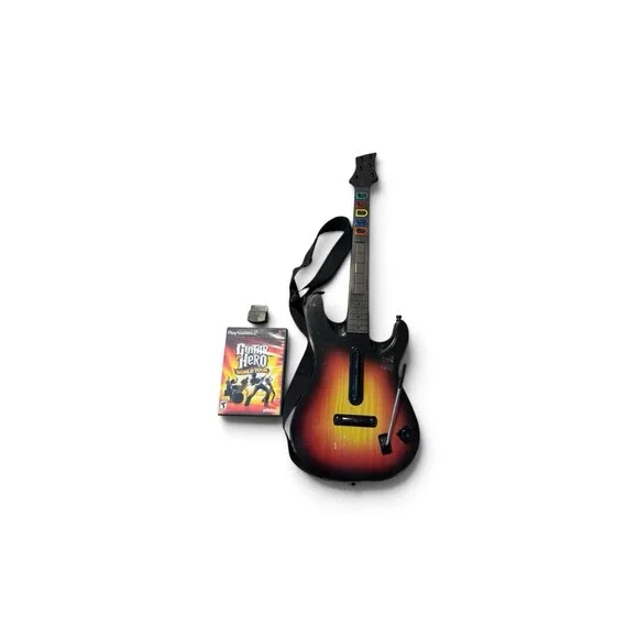 PS2 Guitar Hero Sunburst Guitar Controller 95449.805 w/ Dongle + Game (no Door)
