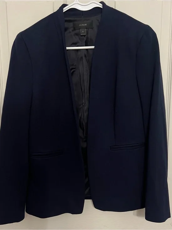 J.Crew Going-Out Blazer Navy Collarless Open Front Size 6