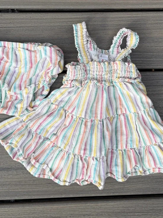 Baby Gap Girls' Rainbow Striped Tiered Sundress - Pastel Multi
