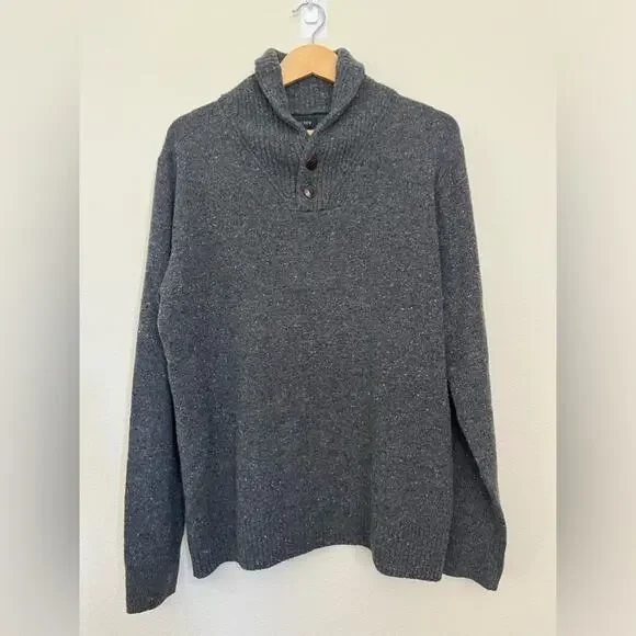 J. Crew Men’s merino wool blend Pullover Sweater L gray long sleeve Shawl Collar