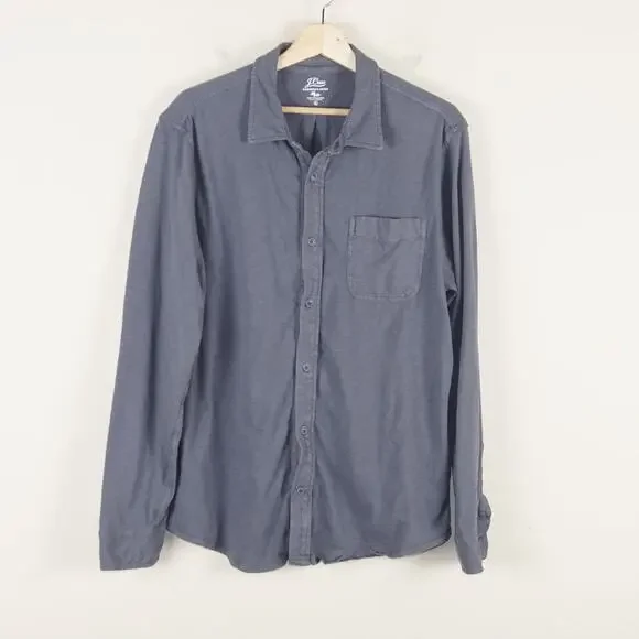 J Crew Garment Dyed Harbor Slub Cotton Gray Long Sleeve Button Shirt Mens XL