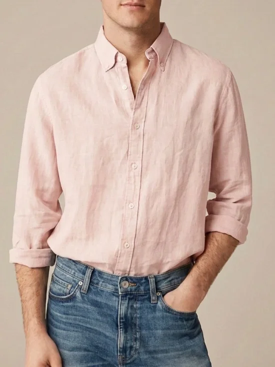 NWT - J. Crew Baird McNutt Irish Linen Slim ButtonUp Pale Blush Pink Shirt - M
