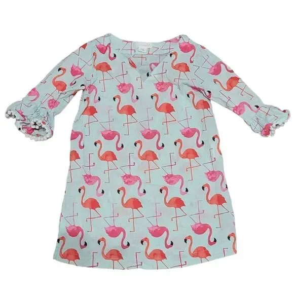 Mudpie blue dress with pink flamingos