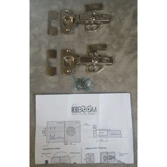2 Pr KH Boom Soft Close Cabinet Door Hinges 35mm w/Drill & Screw Bits Guide READ