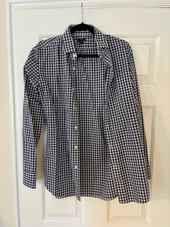 J. Crew Navy and White Gingham Shirt