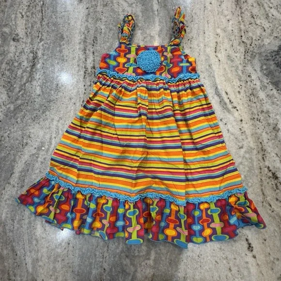 Banana Split Rainbow Colorful Ruffle Midi Dress Girls Size 6‎ Bright Play Summer