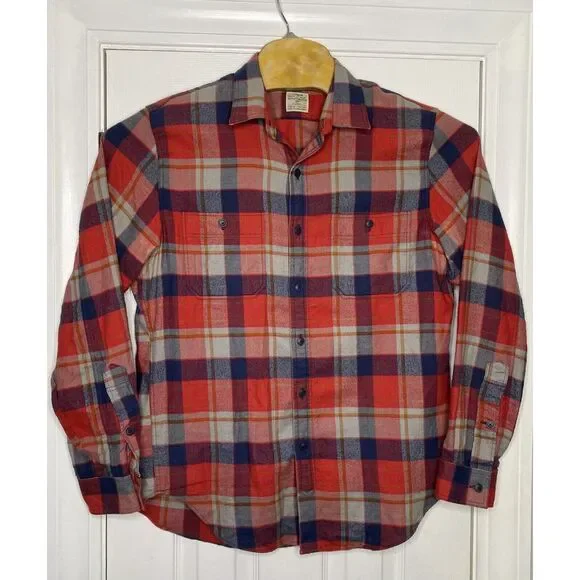 J‎ Crew Mens Long Sleeve Button Front Flannel Shirt Red Blue Plaid Medium