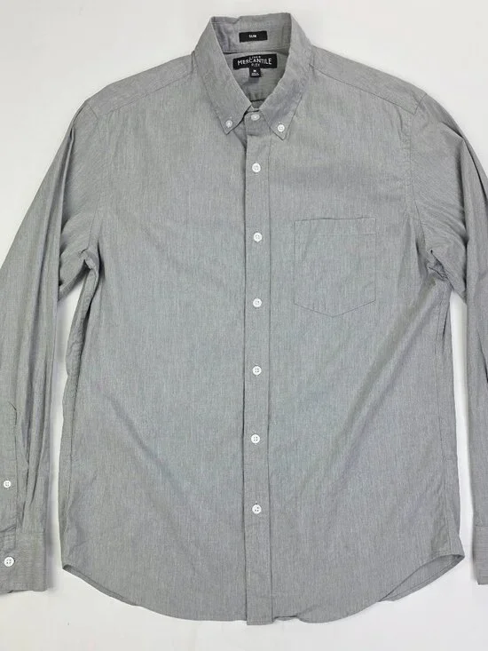 J. Crew Mercantile Flex Slim Mens Size Medium Gray Long Sleeve Button Down Shirt