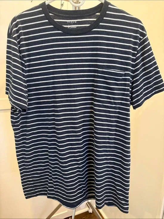 J. Crew Navy & White Striped Pocket Crew Tee