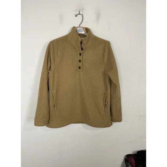J Crew Mens Pullover Sweatshirt Medium Tan Fleece Minimal Warm Cozy Henley‎