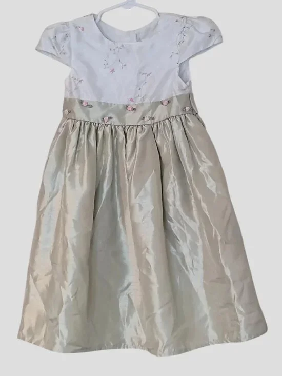Perfectly Dressed Girls 4T Sage Green Floral Formal Party Dress Bow