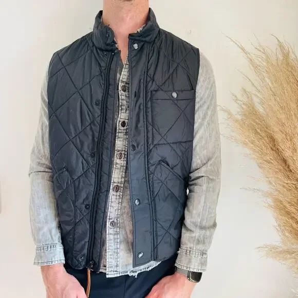 MENS J CREW Black Sussex Quilted Down Puffer Vest Pockets Sleeveless Jacket S