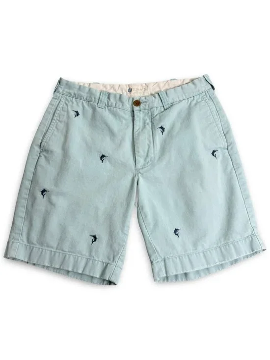J.Crew Blue Marlin‎ Chino Shorts Mens 31 Teal Embroidered Coastal Preppy Summer