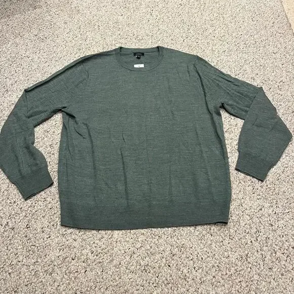 NEW J Crew Merino Wool Blend Crewneck Sweater XL Green Classic Preppy Casual