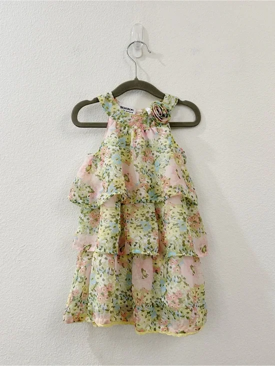 Blueberi‎ Boulevard Girls' Floral Chiffon Sleeveless  Tiered Dress Size 2T
