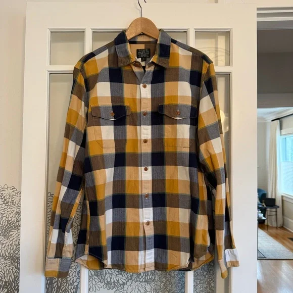 J.Crew Plaid Men's Button Down Check Shirt in Yellow and Blue