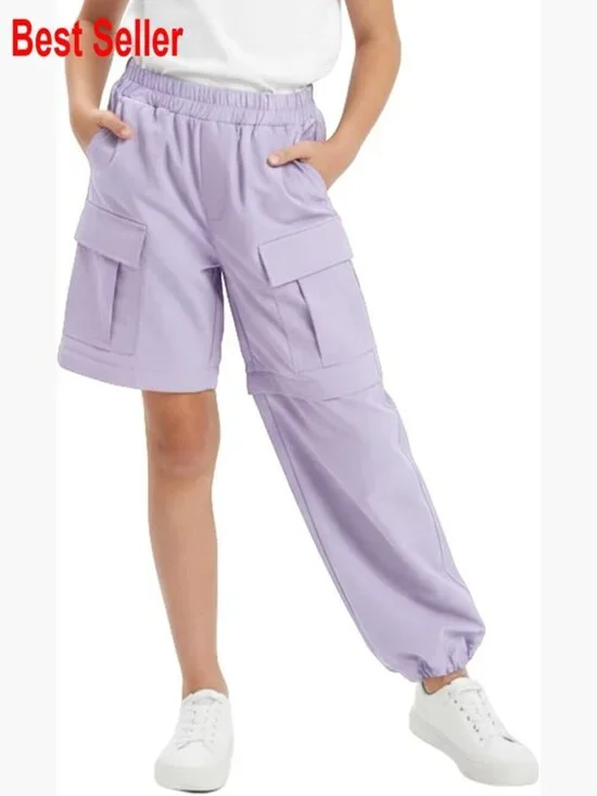 Convertible Zip-Off Cargo Pants for Girls Water-Resistant Outdoor