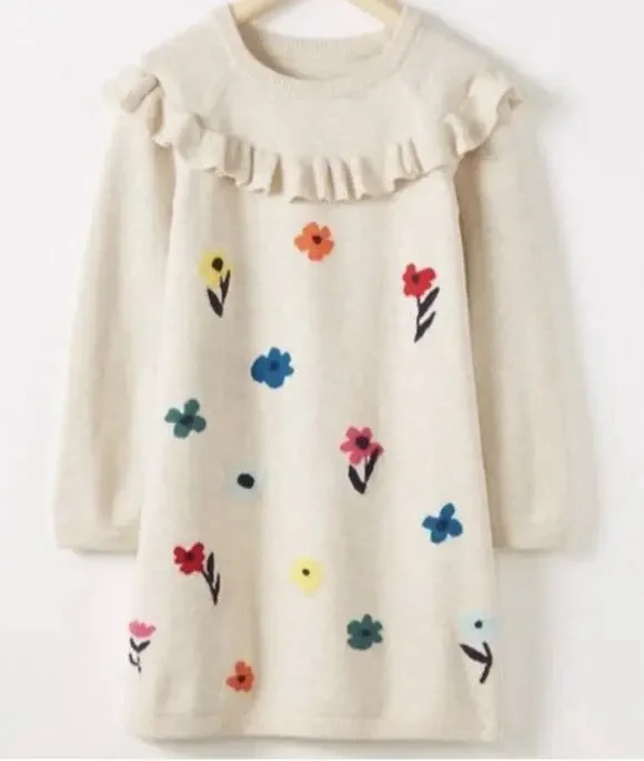 Hanna Andersson 120 Long Sleeve Ruffle Yoke Sweater Dress 6 7 floral cottagecore