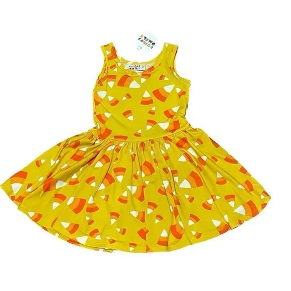 NWT Dot Dot Smile Candy Corn Twirl Sleeveless Dress Orange White Gold Size 2T