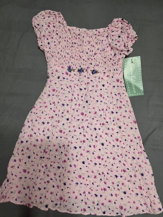 Rare Editions Light Pink Floral Smocked Dress