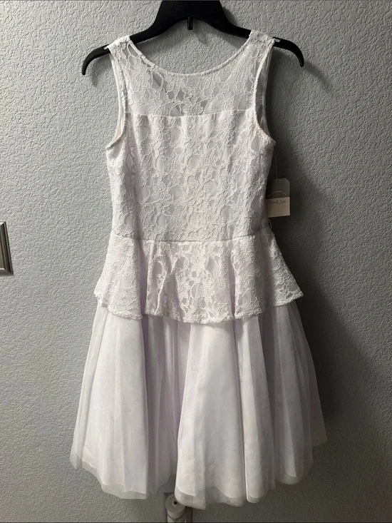Girls White Lace Peplum Tulle Dress - Brand: