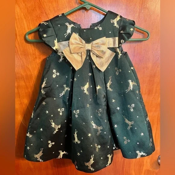Bonnie baby 24mth reindeer dark green Christmas dress