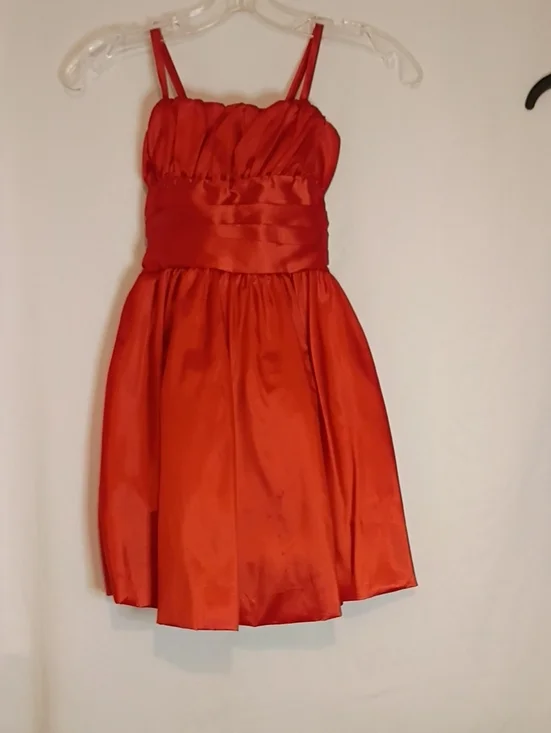 Elegant Girls' Orange Polyester Spaghetti-Strap Party Dress Size 5-6