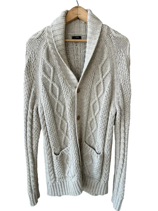 J. Crew Men’s M Cream Heritage Cable Knit Shawl-Collar Cardigan