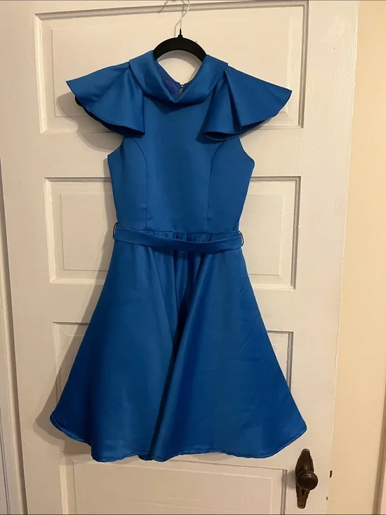 Source Unknown Royal Blue Ruffle-Collar Fit-and-Flare Dress