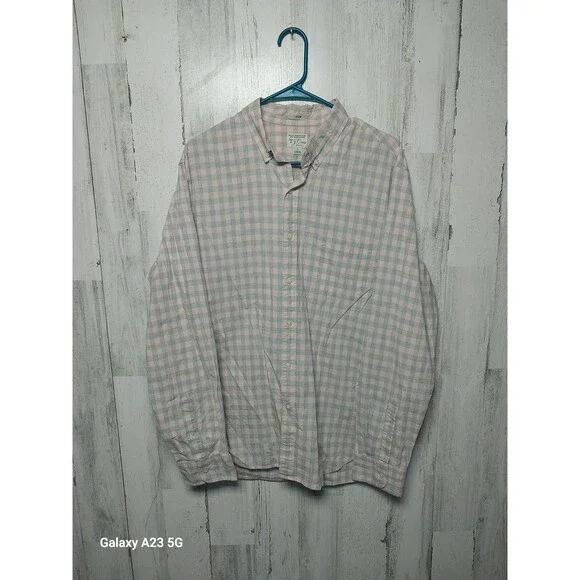 J. CREW SLIM STRETCH Check Print Organic Cotton Button Down Shirt Size Large