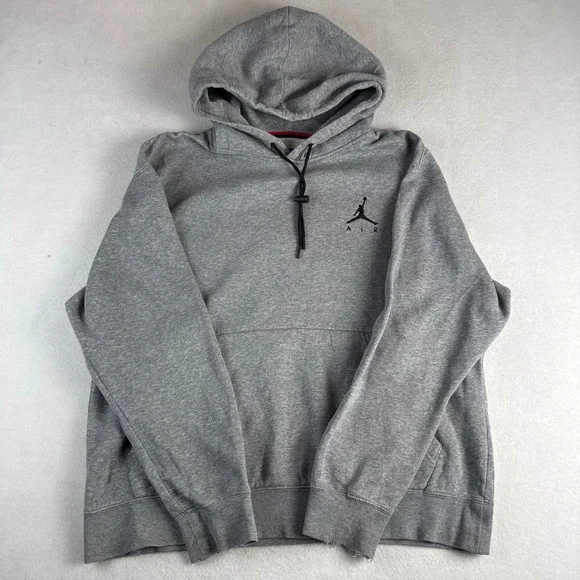 Jordan Air Mens Pullover Hoodie Gray Jumpman Logo Sweatshirt Large Distressed