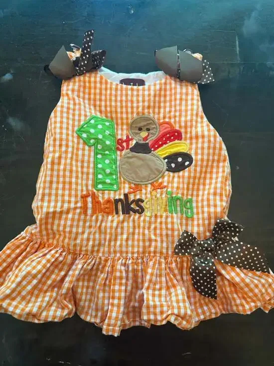 Lil Cactus Girls 1st Thanksgiving Turkey Applique Dress (6-12M)