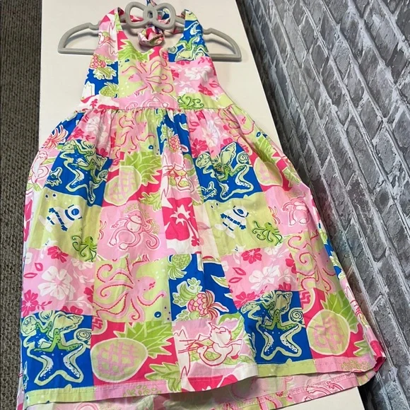 Girls Colorful Sleeveless halter Dress with Tropical‎ Print