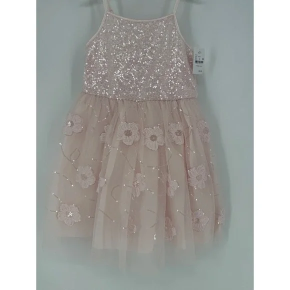 Zenzi Girls Pink Sequin Tutu Dress 3D Floral Applique Party Size Small 6/7