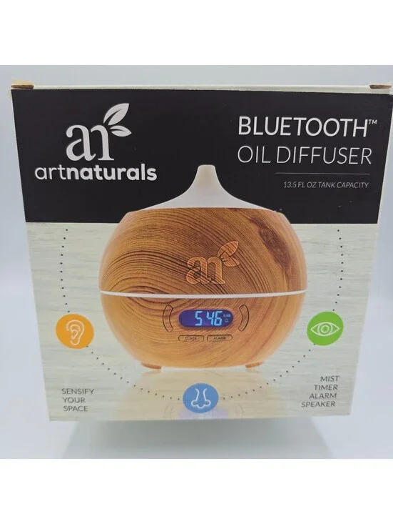 ArtNaturals Bluetooth Essential Oil Diffuser 400ml Speaker Clock Alarm Wood