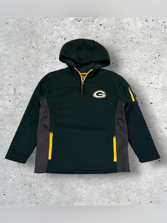 NFL Apparel Green Bay Packers Fleece Lined Woven 1/4 Zip Pullover Juniors Size L