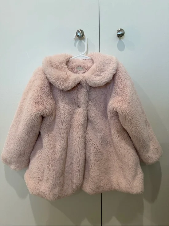Pink Faux Fur Kids Coat with Peter Pan Collar