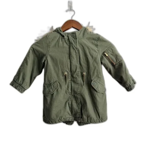 Baby Gap Toddler 3 Years Olive Green Faux Fur Hood Utility Parka Jacket