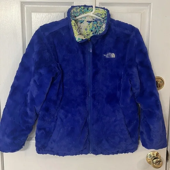 Girls The north face reversible blue splattered jacket