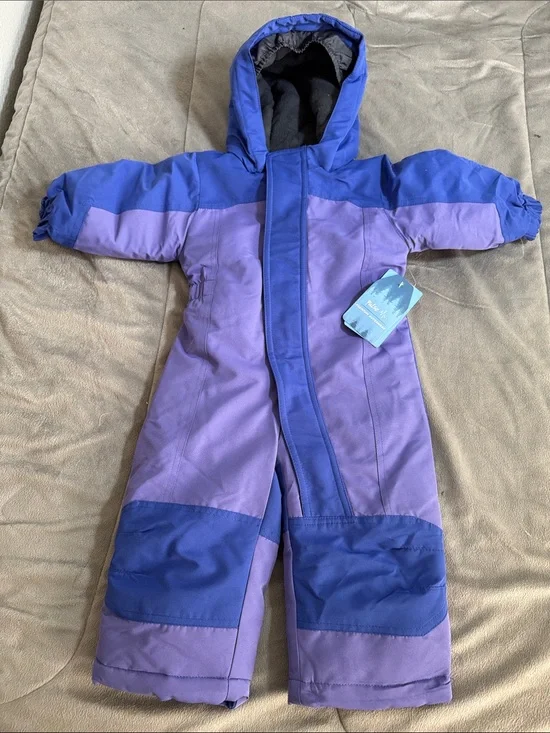 NWT Pulse kids unisex Purple and Royal Blue Kids Hooded Winter Snowsuit Sz 12 M