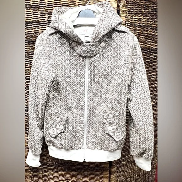 Stussy- Girls Brown and‎ Cream Geometric Jacket- Large, Some cuff discoloration