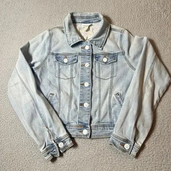 Cat & Jack Denim Jacket Girls L Blue Stretch Embroidered‎ Awesome Jean Jacket
