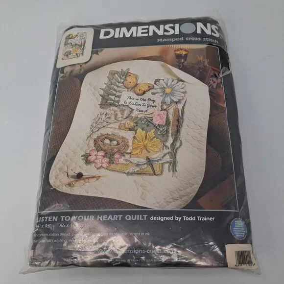 NEW Dimensions Stamped Cross Stitch Quilt Listen To Your Heart Todd Trainer 3223