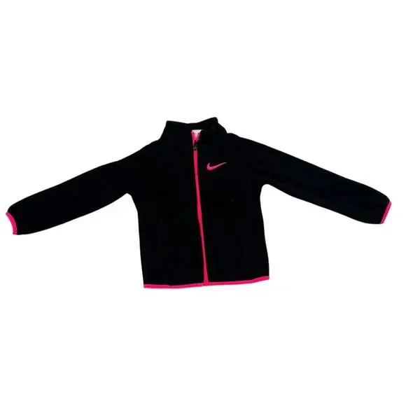 Nike Toddler Girl 4T Full Zip Fleece Jacket Black Hot Pink Hooded