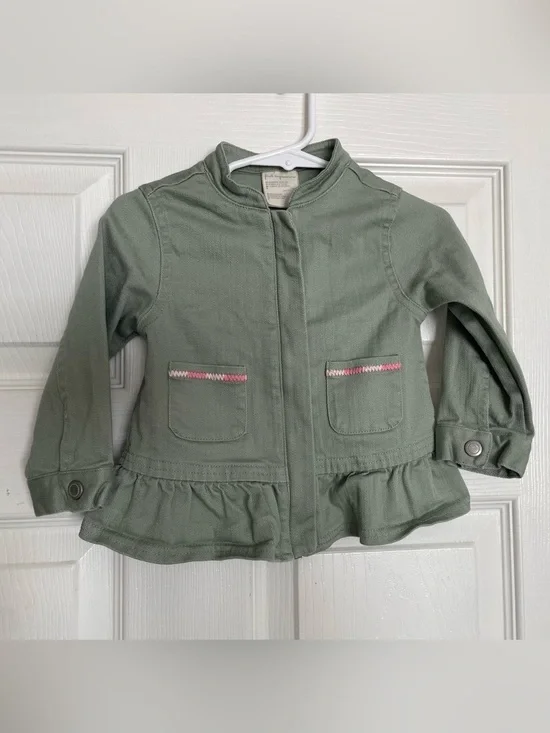 First Impressions Green Girls 9-12 mo Ruffle-Hem Jacket with Pink Stitch Detail