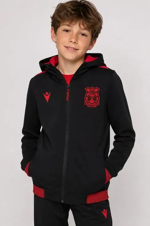 Macron Wrexham AFC Travel Full Zip Hoodie Black Red Junior M NWT 024