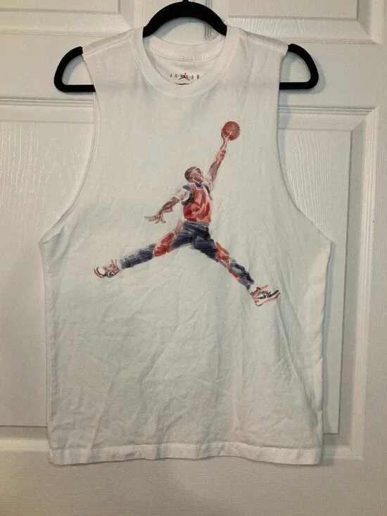 Nike Air Jordan Men's White Jumpman Watercolor Graphic Tank Top - Size M