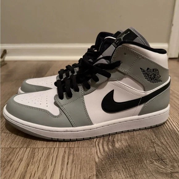 Jordan 1 Mid Men’s Sneakers - White & Grey with Black Swoosh