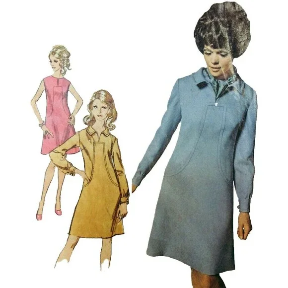 Vintage 1968 Simplicity Sewing Pattern Misses A-Line Dress Size 12 #7849